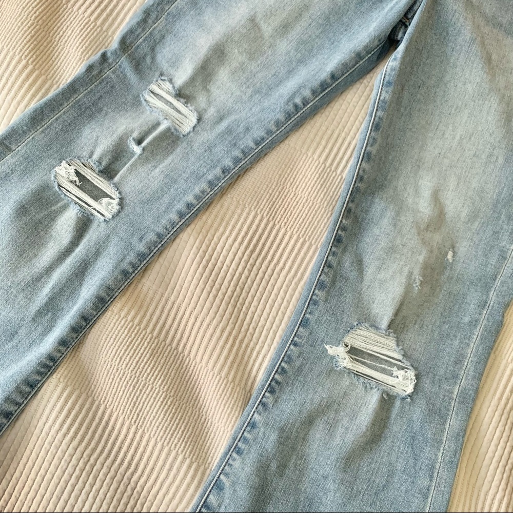 | express • distressed cropped flare hi rise denim jeans | - Picture 10 of 14